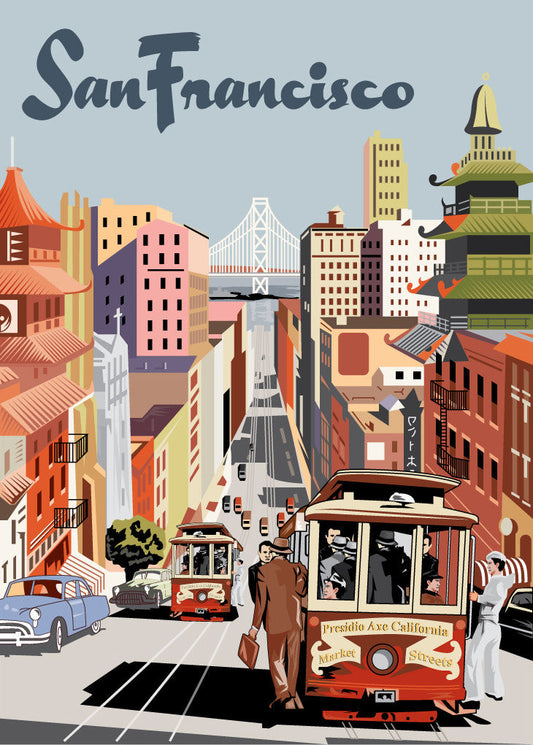 San Francisco Cable Car & Bay Bridge ViewPrint