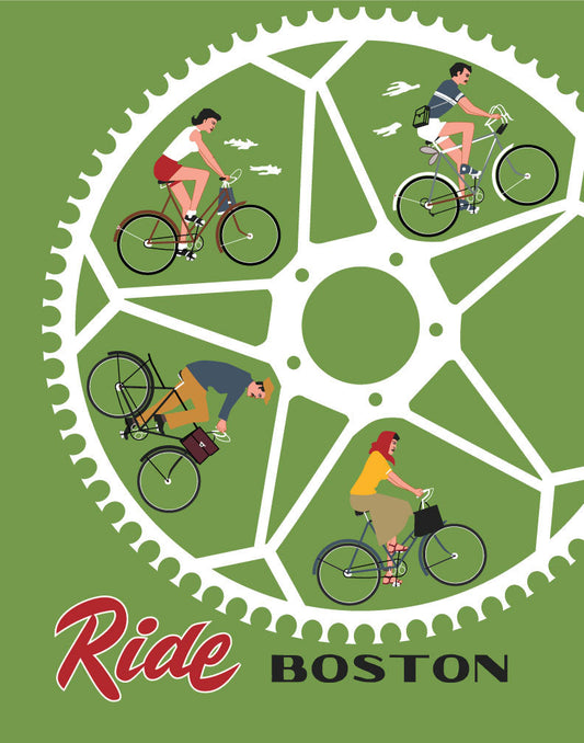 Ride Boston Bike Wheel Riders Print