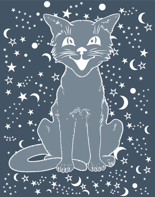 Vintage Halloween Cat on Navy Print