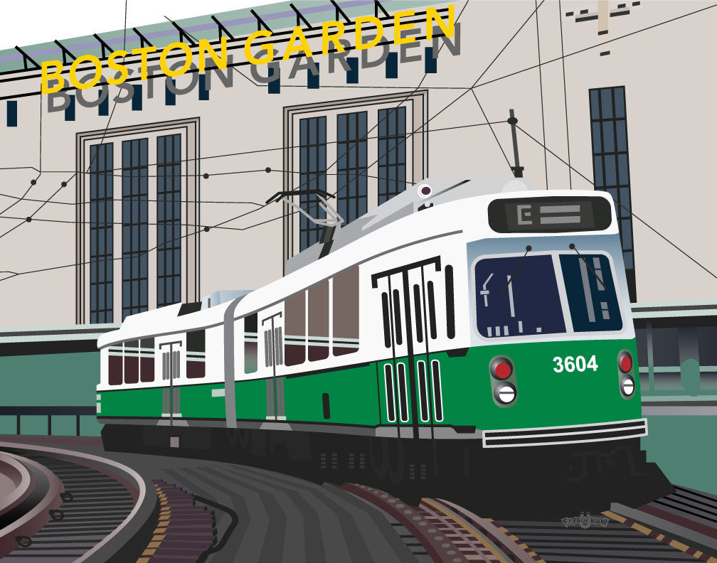 Old Boston Garden & Green Line Train Print