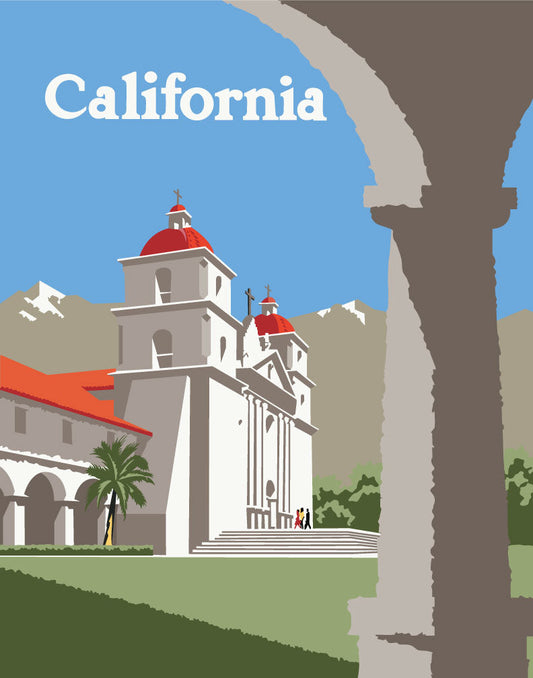 Southern California Santa Barbara Mission Church Travel Poster Print