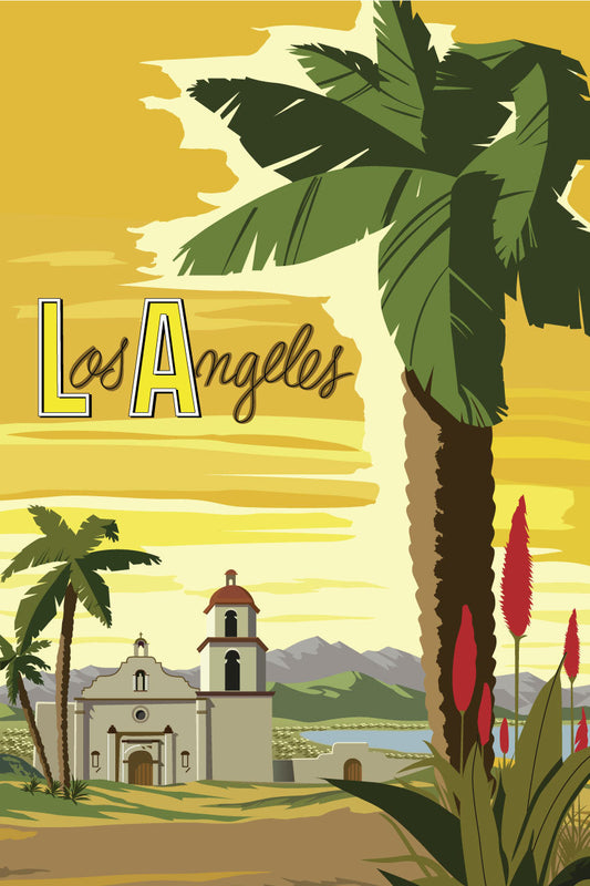 Los Angeles Mission Church & Palm Tree Print