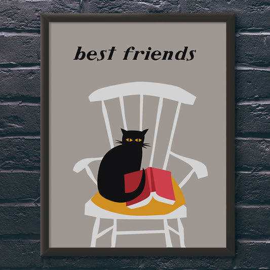Best Friends Cat & Book Print