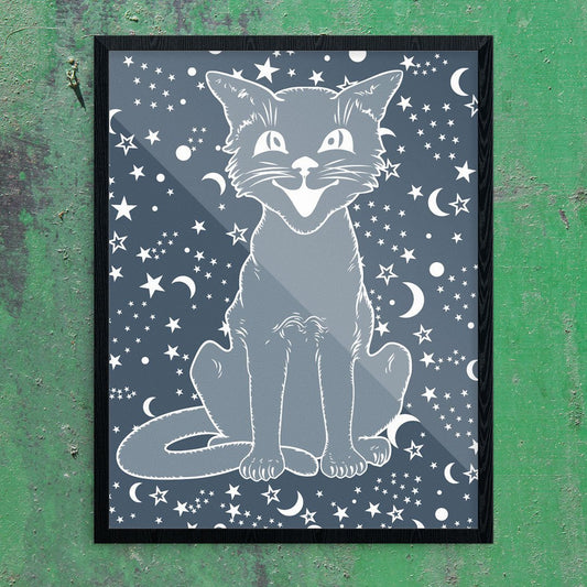 Vintage Halloween Cat on Navy Print