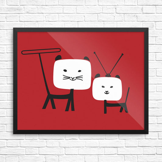 Binge Wathing TV Cats Print