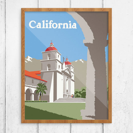 Southern California Santa Barbara Mission Church Travel Poster Print