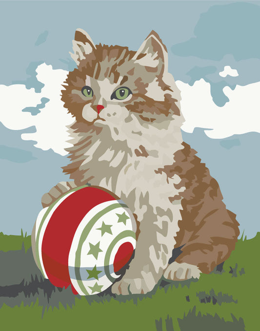 Paint By Number Cat and Ball Finished Print