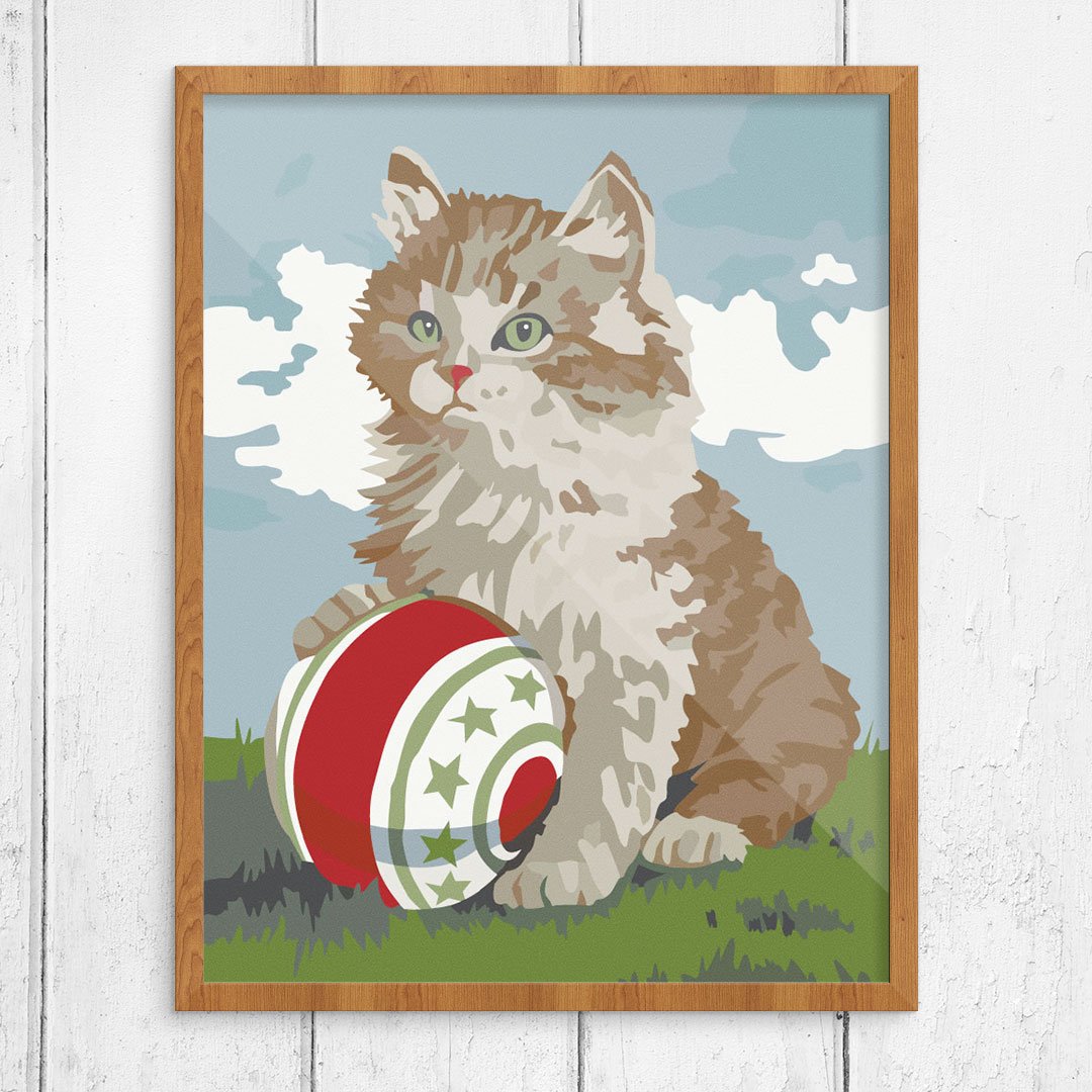 Paint By Number Cat and Ball Finished Print